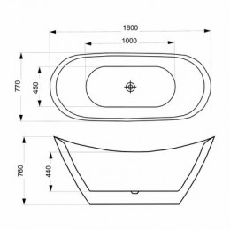 Ванна акриловая Azario MELADO 1800770х760 белая, свободностоящая в комплекте с сифоном и металлическими ножками (AZ-6107-18W)