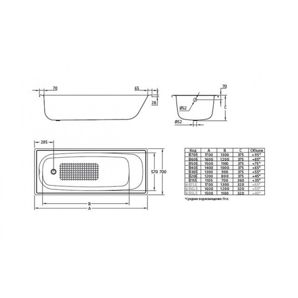 Ванна стальная BLB EUROPA 150х70 (B50E)