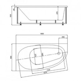 Ванна акриловая AZARIO KAPRIS асимметричная 160*90 см левая (AV0002160)