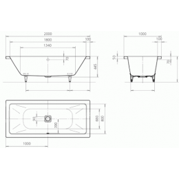 Ванна стальная Kaldewei 2000х1000х430 с водоотталкивающим и противоскользящим покрытием, без ножек