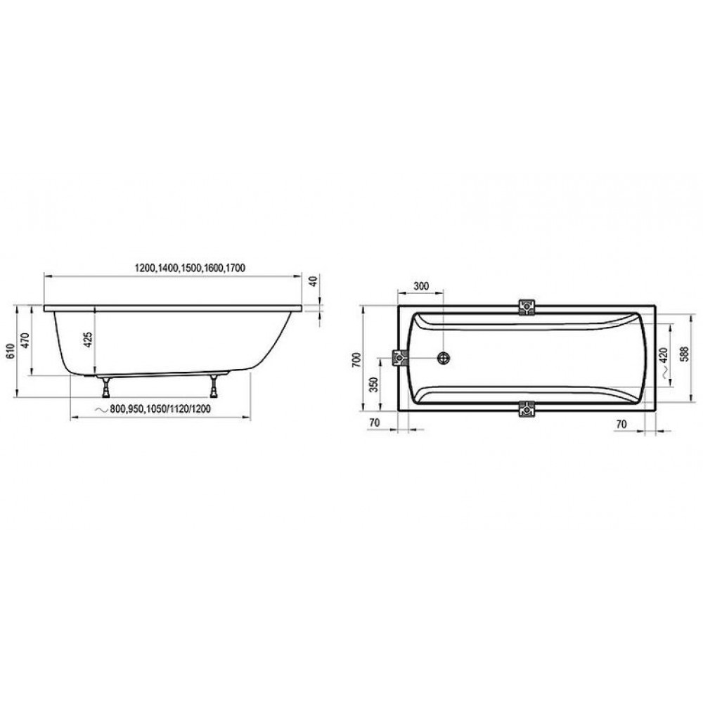 Ванна акриловая Ravak Classic II 170x70 пристенная (CC51000000)