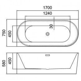 Ванна акриловая AZARIO RIO GRANDE 1700х750х580 пристенная, левая, в комплекте с сифоном и металлической рамой (AZ-6724-2L)