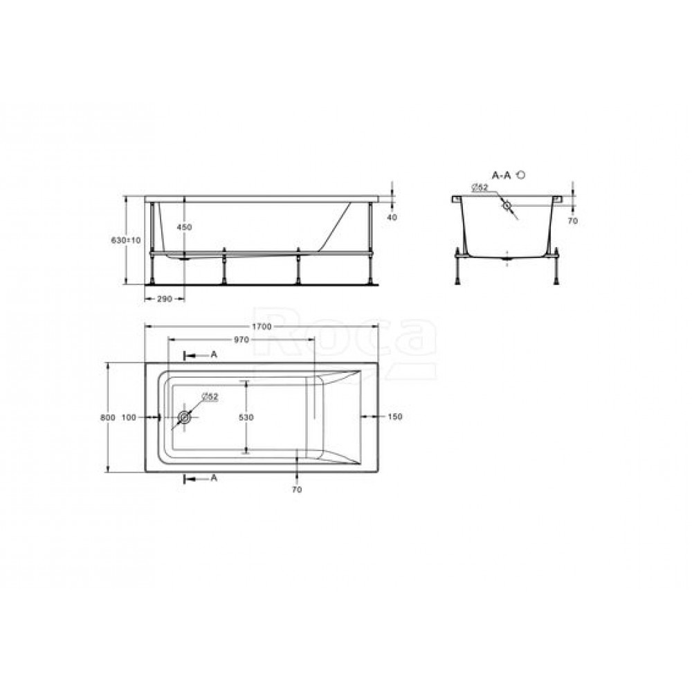 Ванна акриловая Roca EASY 170x80 прямоугольная, белая (Z.RU93.0.762.4)