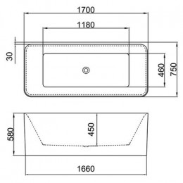 Ванна акриловая Azario RODEN 1700х750х580 пристенная, в комплекте с сифоном и металлической рамой (AZ-6715-2)