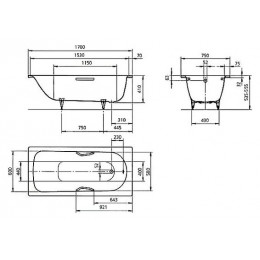 Ванна стальная Kaldewei SANIFORM PLUS STAR Mod.336 170х75х41, alpine white, без ножек, с отверстиями для ручек