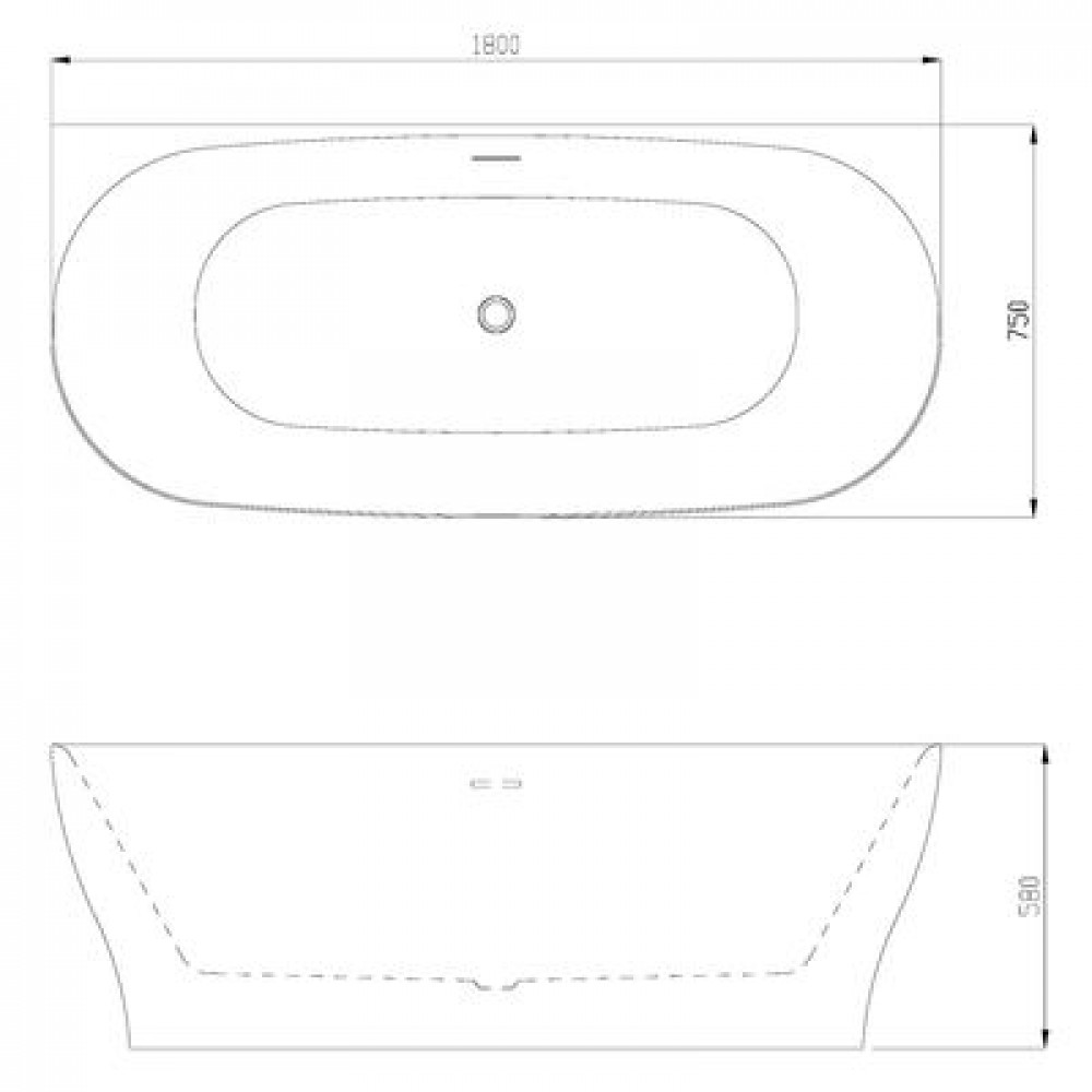 Ванна акриловая Azario OLEAN 1800x750x580 пристенная, в комплекте с сифоном и металлической рамой (OLE18075)