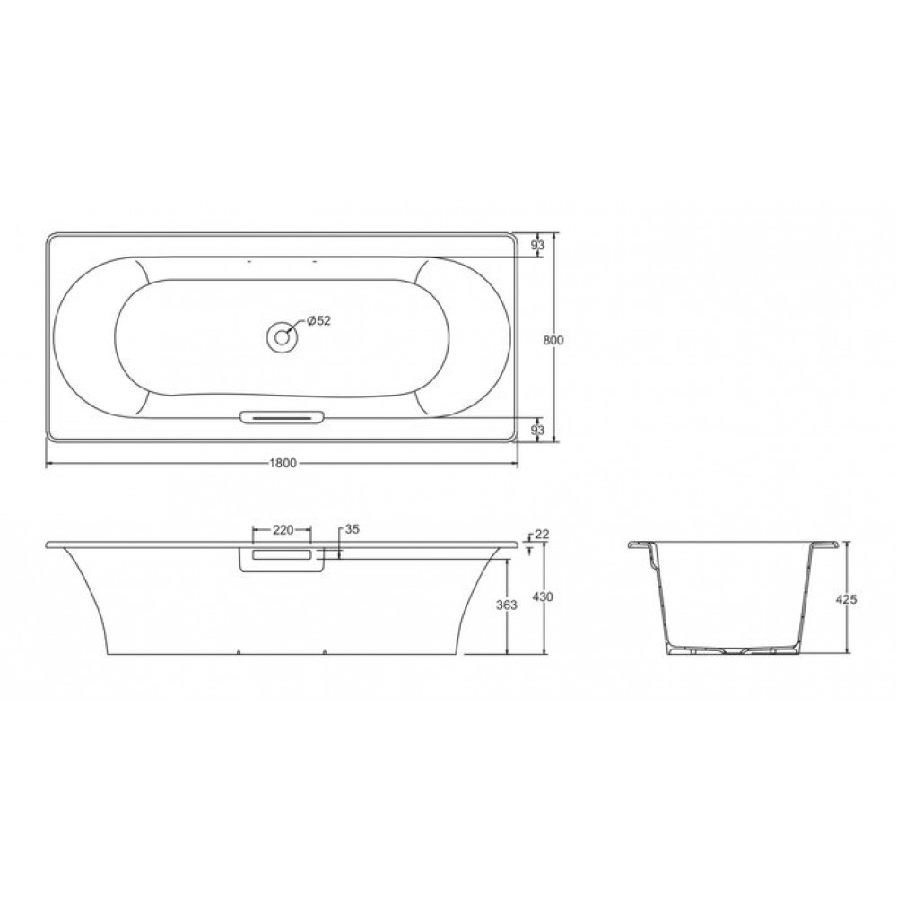 Ванна чугунная Jacob Delafon VOLUTE 180x80 см с антискользящим покрытием, без отверстий для ручек, без ножек, белая (E6D900-0)