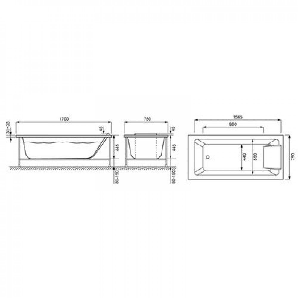 Ванна акриловая Jacob Delafon Sofa 170x75 прямоугольная, белая (E60515RU-01)