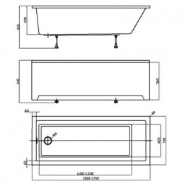 Ванна акриловая Azario LILIANA 150х70 см пристенная, прямоугольная, белый (AV.0012150)