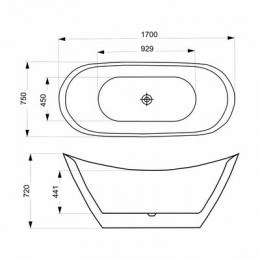 Ванна акриловая Azario MELADO 1700х750х720 белая, свободностоящая в комплекте с сифоном и металлическими ножками (AZ-6107-17W)