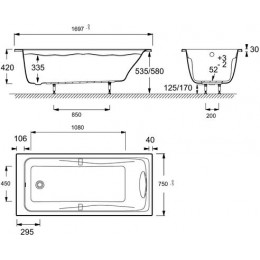 Ванна акриловая Jacob Delafon Odeon Up 170x75 прямоугольная, белая (E60491RU-00)
