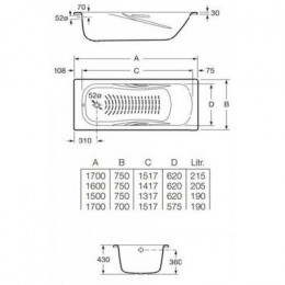 Ванна стальная Roca PRINCESS 160х75, противоскользящее покрытие