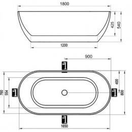 Ванна из полиэфирной смолы Azario BADEN 1800x800x540 свободностоящая, с хромированным донным клапаном, полупрозрачный голубой (BAD18080CB)