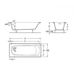 Ванна чугунная Roca CONTINENTAL 140х70, без покрытия, без ручек