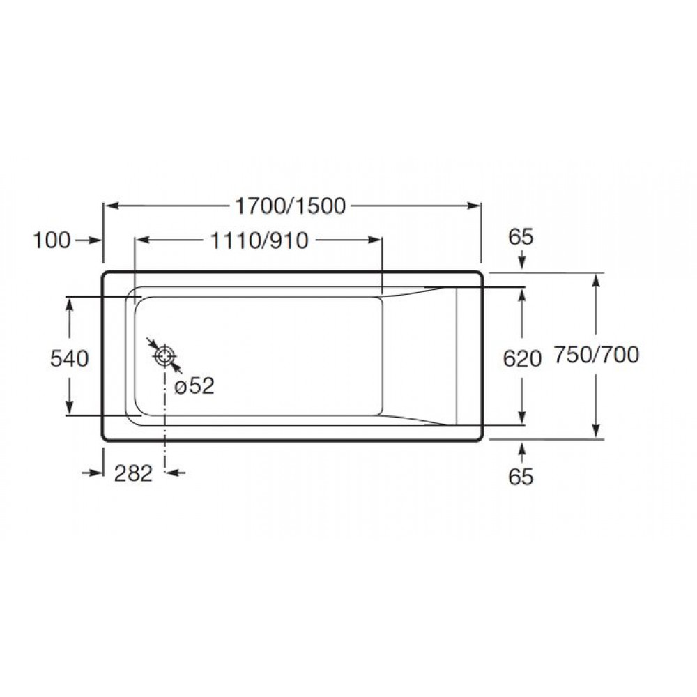 Ванна акриловая Roca Easy прямоугольная 170x75 x45