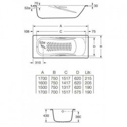 Ванна стальная Roca PRINCESS 150х75, противоскользящее покрытие