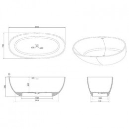 Ванна из искусственного камня Azario CHARTERS 1700х790х580 свободностоящая белая матовая, с белым матовым донным клапаном (CHA17079S)