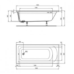 Ванна акриловая Ideal Standard HOTLINE 180х80, встраиваемая или для монтажа с панелями, отверстие слива 52мм