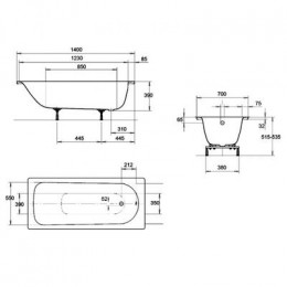 Ванна стальная Kaldewei Eurowa Verp. 140х70х39, alpine white, без ножек