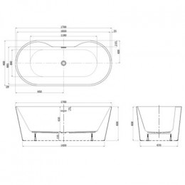 Ванна акриловая Azario BRISTOL 1700х800х580 свободностоящая с полкой для установки смесителя (BRI17080D)