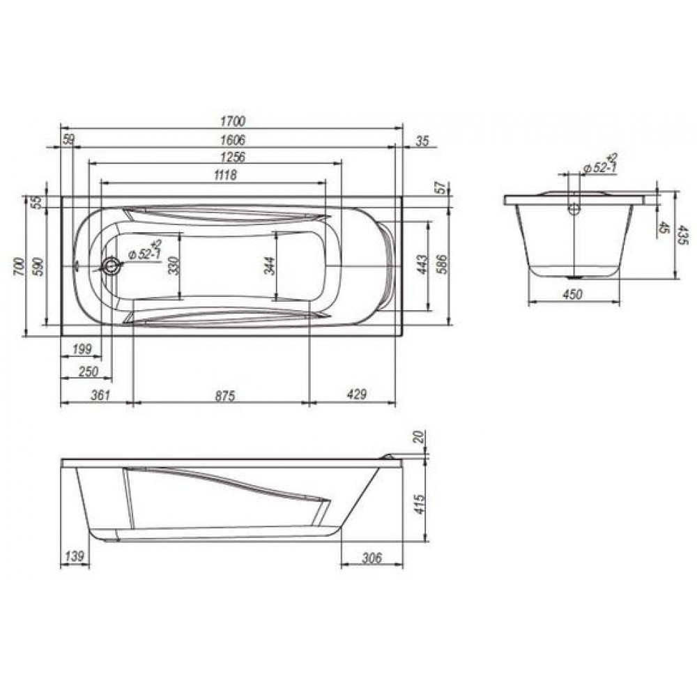 Ванна пристенная Loranto Арктика 1700х700, ABS пластик, белая (CS00031203)