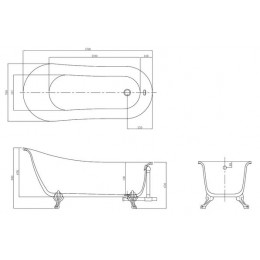 Ванна акриловая AZARIO CARDIFF 1700x760x800 свободностоящая, в комплекте с сифоном и металлическими ножками (CAR17076)