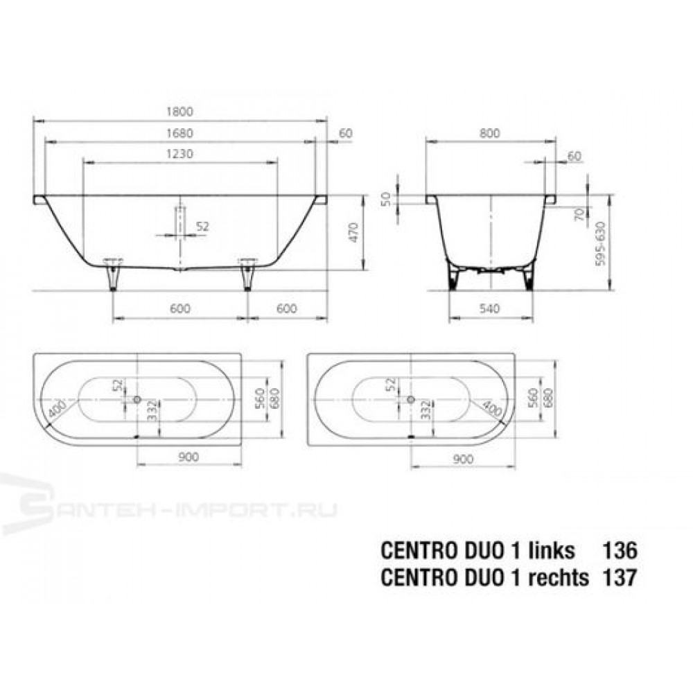 Ванна стальная Kaldewei Centro Duo Standard 180х80 см левая