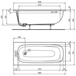 Ванна акриловая Ideal Standard i.life 1600х700 пристенная, встраиваемая (T475801)