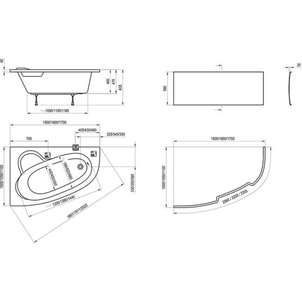 Ванна акриловая Ravak ASYMMETRIC 150X100 правая белая