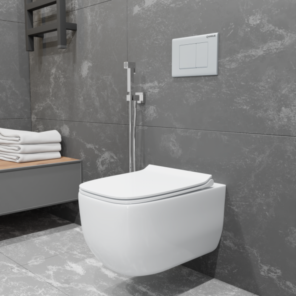 EWC700-126W CHARUS PINTO RIMLESS Безободковый подвесной унитаз с горизонтальным выпуском в стену c легкосъемным сиденьем