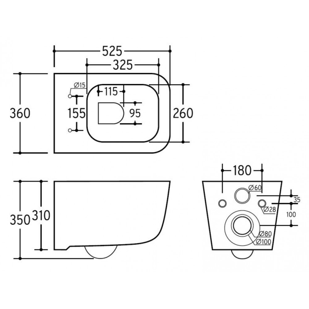 EWC700-126W CHARUS PINTO RIMLESS Безободковый подвесной унитаз с горизонтальным выпуском в стену c легкосъемным сиденьем