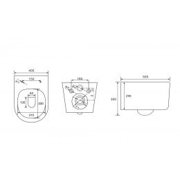 EWC700-129W CHARUS ELMO RIMLESS TORNADO Безободковый подвесной унитаз сгоризонтальным выпуском в стену c легкосъемным сиденьем и смывом торнадо