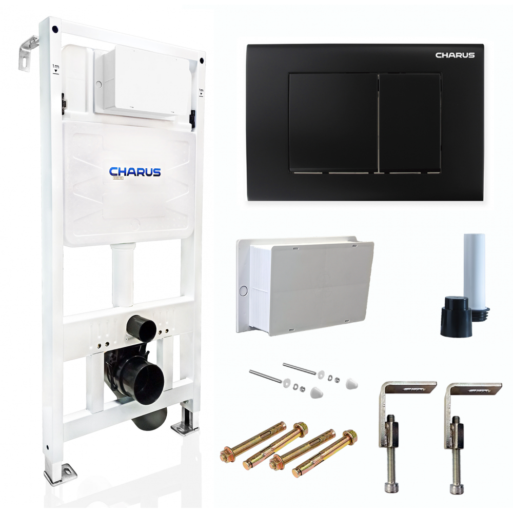 Система инсталляции для подвесных унитазов CHARUS CC.300.80.01 с креплением и кнопкой смыва Minimalista FP.310.DW.01, черный матовый