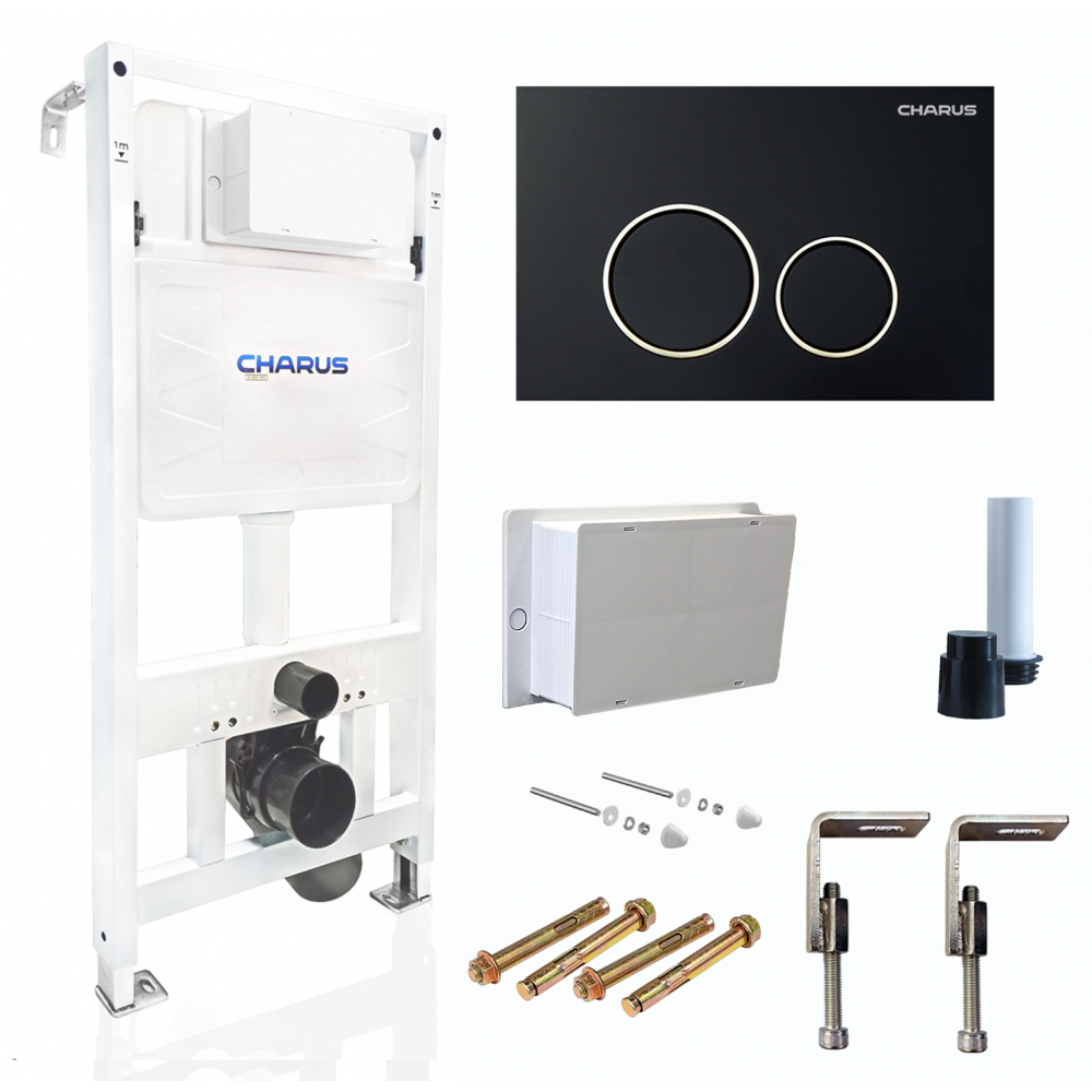 Система инсталляции для подвесных унитазов CHARUS CC.300.80.01 с креплением и кнопкой смыва Spazio FP.330.DW.01, черный матовый