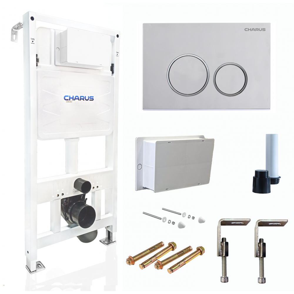 Система инсталляции для подвесных унитазов CHARUS CC.300.80.01 с креплением и кнопкой смыва Spazio FP.330.21.01 хром глянец