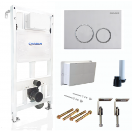 Система инсталляции для подвесных унитазов CHARUS CC.300.80.01 с креплением и кнопкой смыва Spazio FP.330.21.01 хром глянец