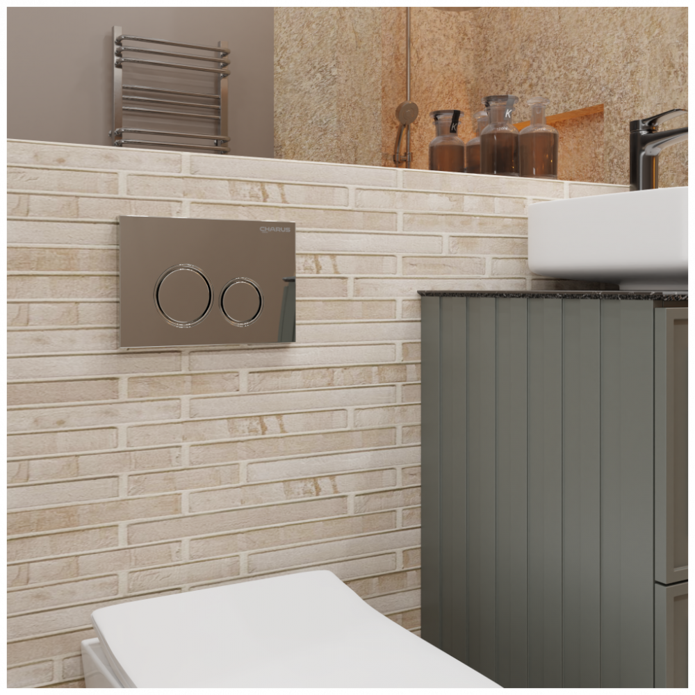 Система инсталляции для подвесных унитазов CHARUS CC.300.80.01 с креплением и кнопкой смыва Spazio FP.330.21.01 хром глянец