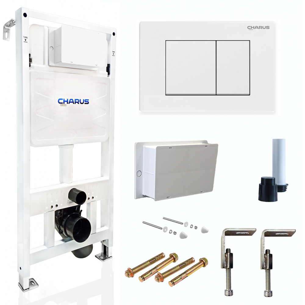 Система инсталляции для подвесных унитазов CHARUS CC.300.80.01 с креплением и кнопкой смыва Minimalista FP.310.11.01 белый глянец