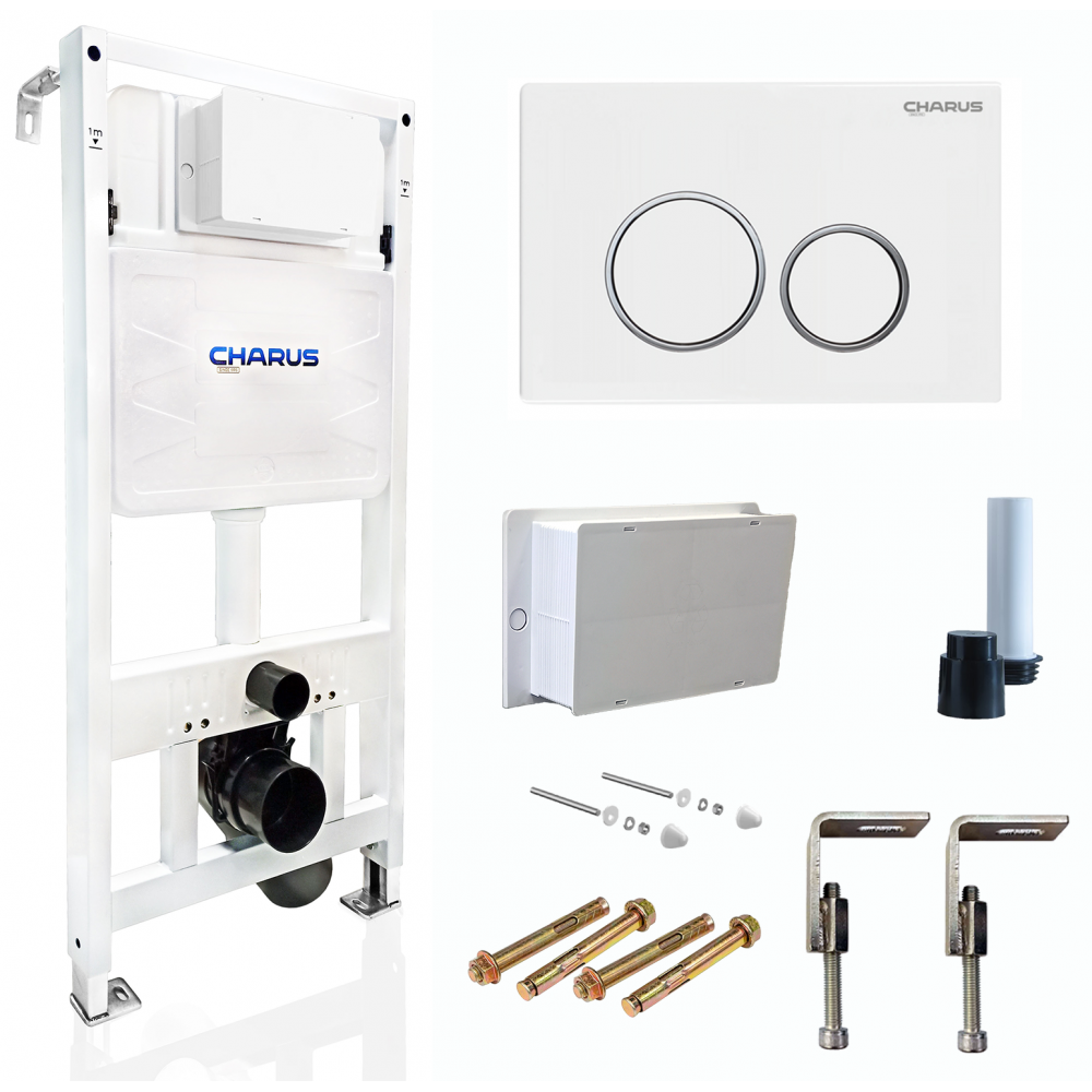 Система инсталляции для подвесных унитазов CHARUS CC.300.80.01 с креплением и кнопкой смыва Spazio FP.330.11.01, белый глянцевый