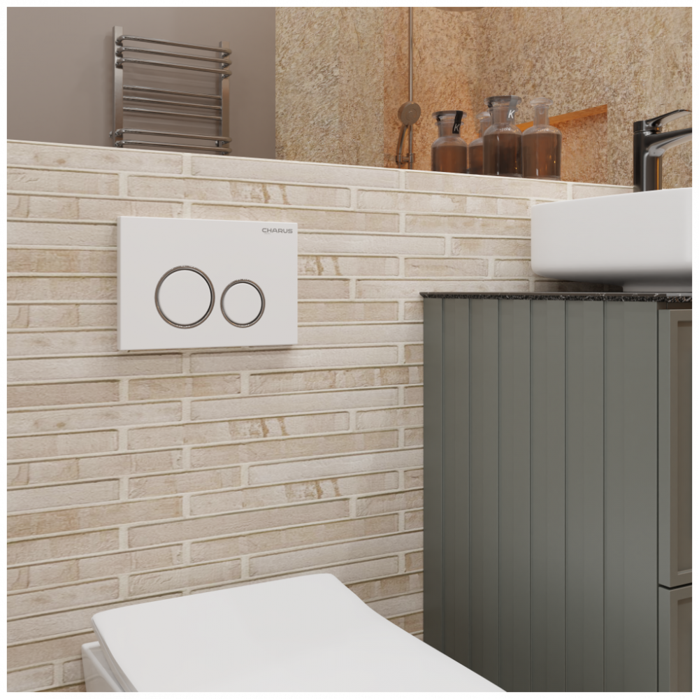 Система инсталляции для подвесных унитазов CHARUS CC.300.80.01 с креплением и кнопкой смыва Spazio FP.330.11.01, белый глянцевый