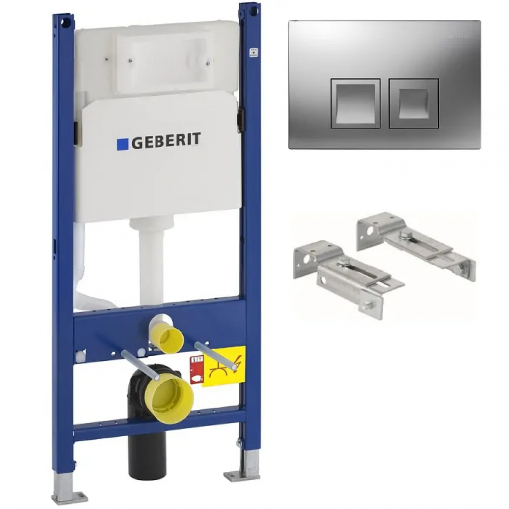 Система инсталляции для унитазов Geberit UP100 111.153.00.1+Комплект крепления для инсталляций Geberit Duofix 111.839.00.1 к стенt+Кнопка смыва Geberit Delta 50 115.135.46.1 хр