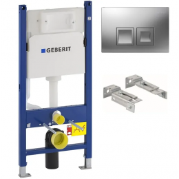 Система инсталляции для унитазов Geberit UP100 111.153.00.1+Комплект крепления для инсталляций Geberit Duofix 111.839.00.1 к стенt+Кнопка смыва Geberit Delta 50 115.135.46.1 хр