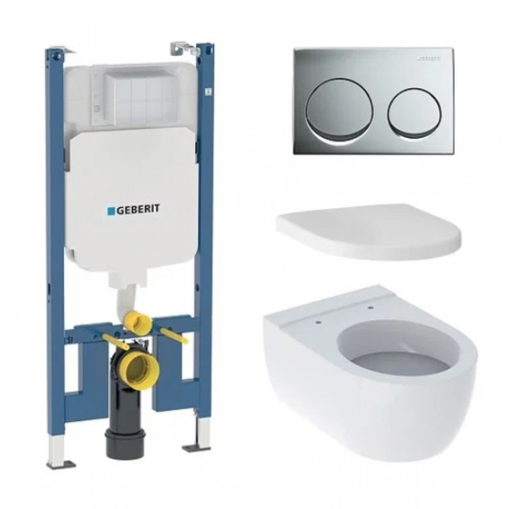 Комплект Инсталляция Geberit Duofix  114см, бачок Alpha 8см 458.175.00.1+Клавиша смыва Geberit Alpha20 двойной смыв, полированный хром 115.040.21.5+Подвесной унитаз Geberit 