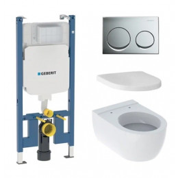 Комплект Инсталляция Geberit Duofix  114см, бачок Alpha 8см 458.175.00.1+Клавиша смыва Geberit Alpha20 двойной смыв, полированный хром 115.040.21.5+Подвесной унитаз Geberit 