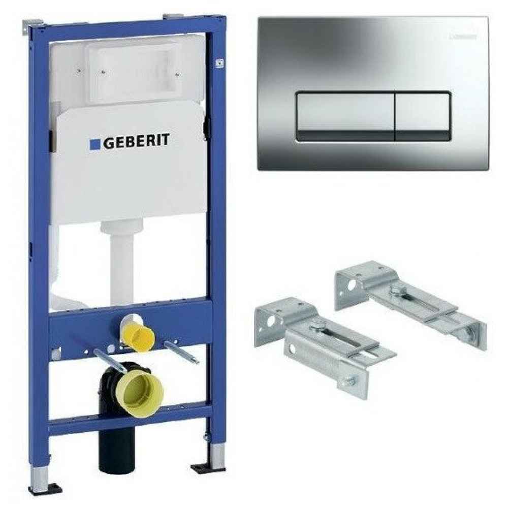 Система инсталляции для унитазов Geberit UP100 111.170.00.1+Комплект крепления для инсталляций к стене'+Кнопка смыва Geberit  Delta 51 115.105.46.1 хром матовый