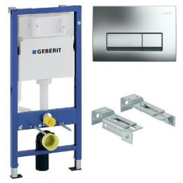 Система инсталляции для унитазов Geberit UP100 111.170.00.1+Комплект крепления для инсталляций к стене'+Кнопка смыва Geberit  Delta 51 115.105.46.1 хром матовый