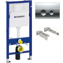 Система инсталляции для унитазов Geberit UP100 111.170.00.1+Комплект крепления для инсталляций к стене'+Кнопка смыва Geberit Delta 21 115.125.21.1 хром