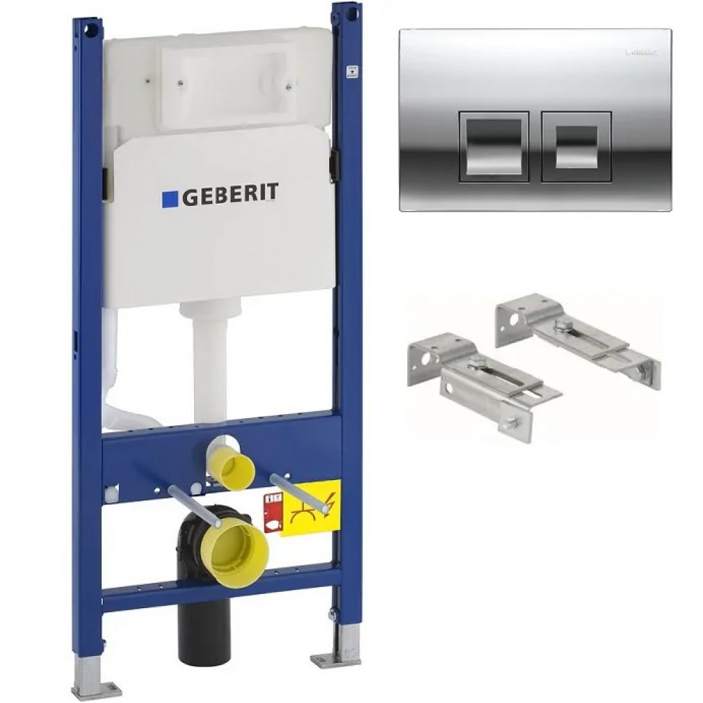 Система инсталляции для унитазов Geberit UP100 111.153.00.1+Комплект крепления для инсталляций Geberit Duofix 111.813.00.1 к стене+Кнопка смыва Geberit Delta 50 115.135.21.5 хр
