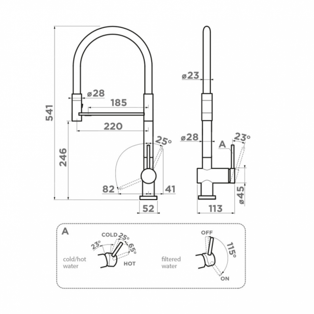 Смеситель для кухни Omoikiri Kanto 2 Plus-SB 4994460, с гибким изливом, латунь/вороненая сталь/красный