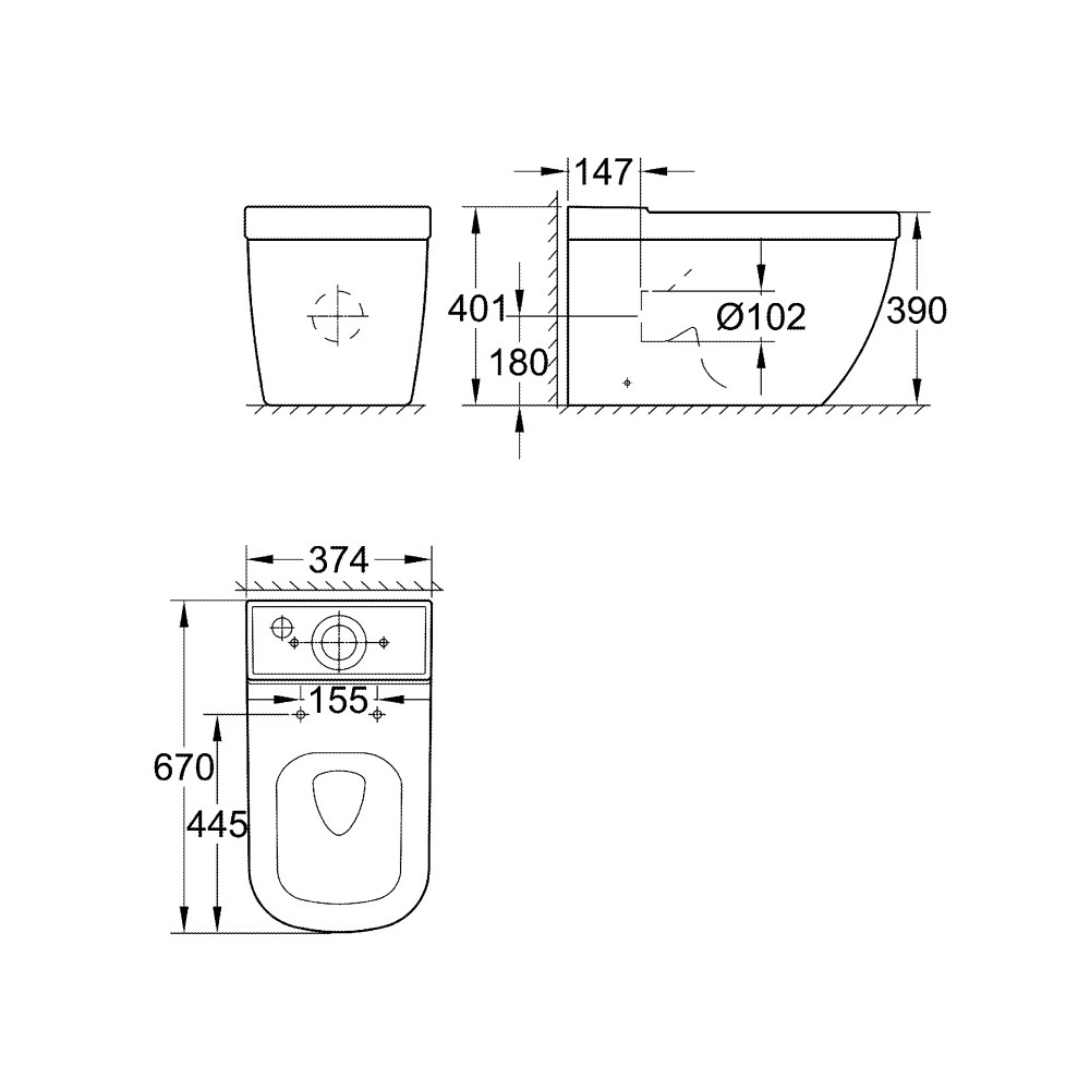 Унитаз напольный GROHE Euro Ceramic с бачком с сиденьем микролифт 39338000+39332000+39330002
